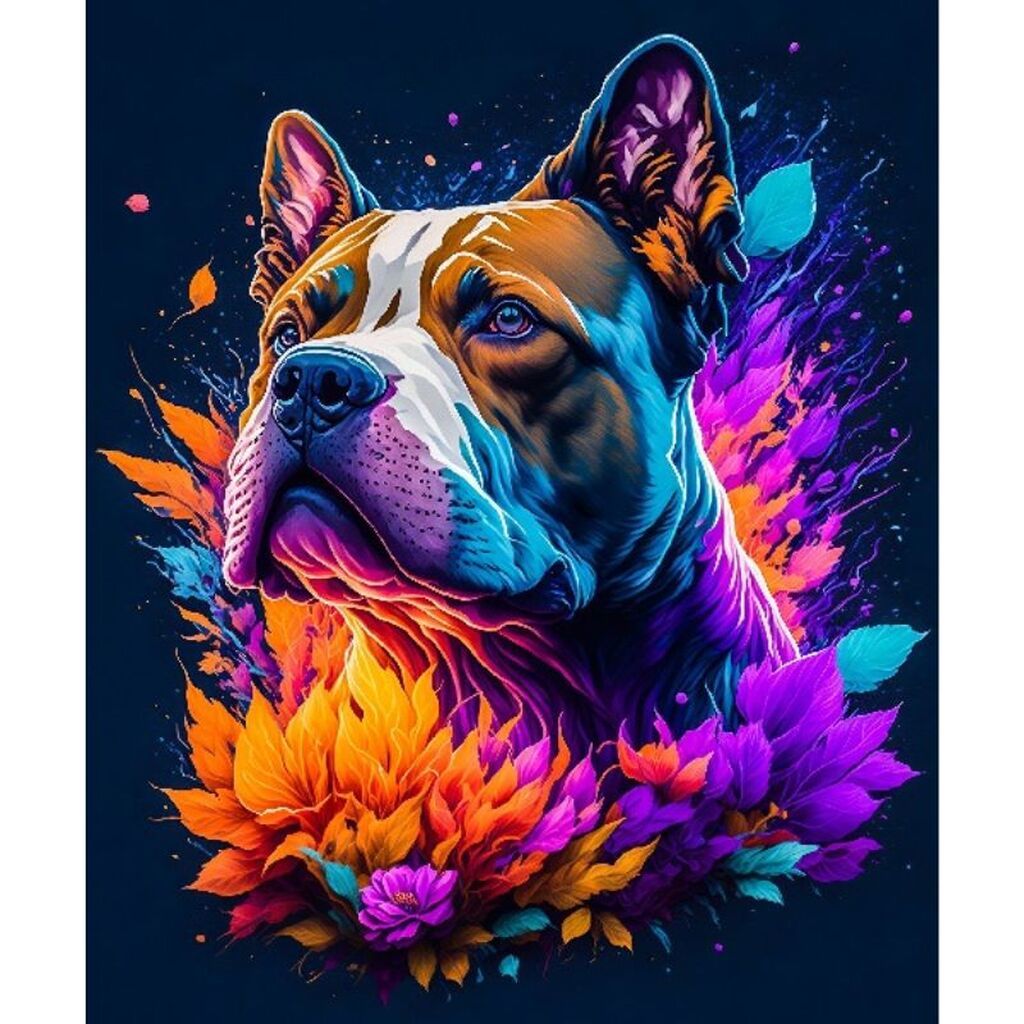 Hund med farver 1 - Firkantede sten - 50 x 60 cm - Lærred, sten, pen, bakke, gele