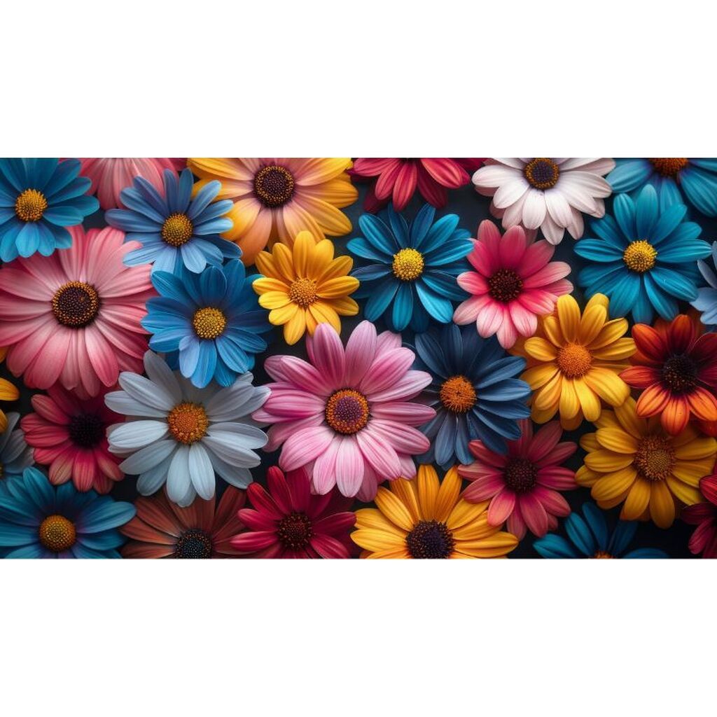 Fantasi-blomster - Premium - Firkantede sten - 60 x 40 cm - Lærred, sten, pen, bakke, gele, poser til stenene - Uden ramme