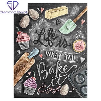 Life is what you bake it (bagerbillede) - Runde sten - 50 x 60 cm - Lærred, sten, pen, bakke, gele
