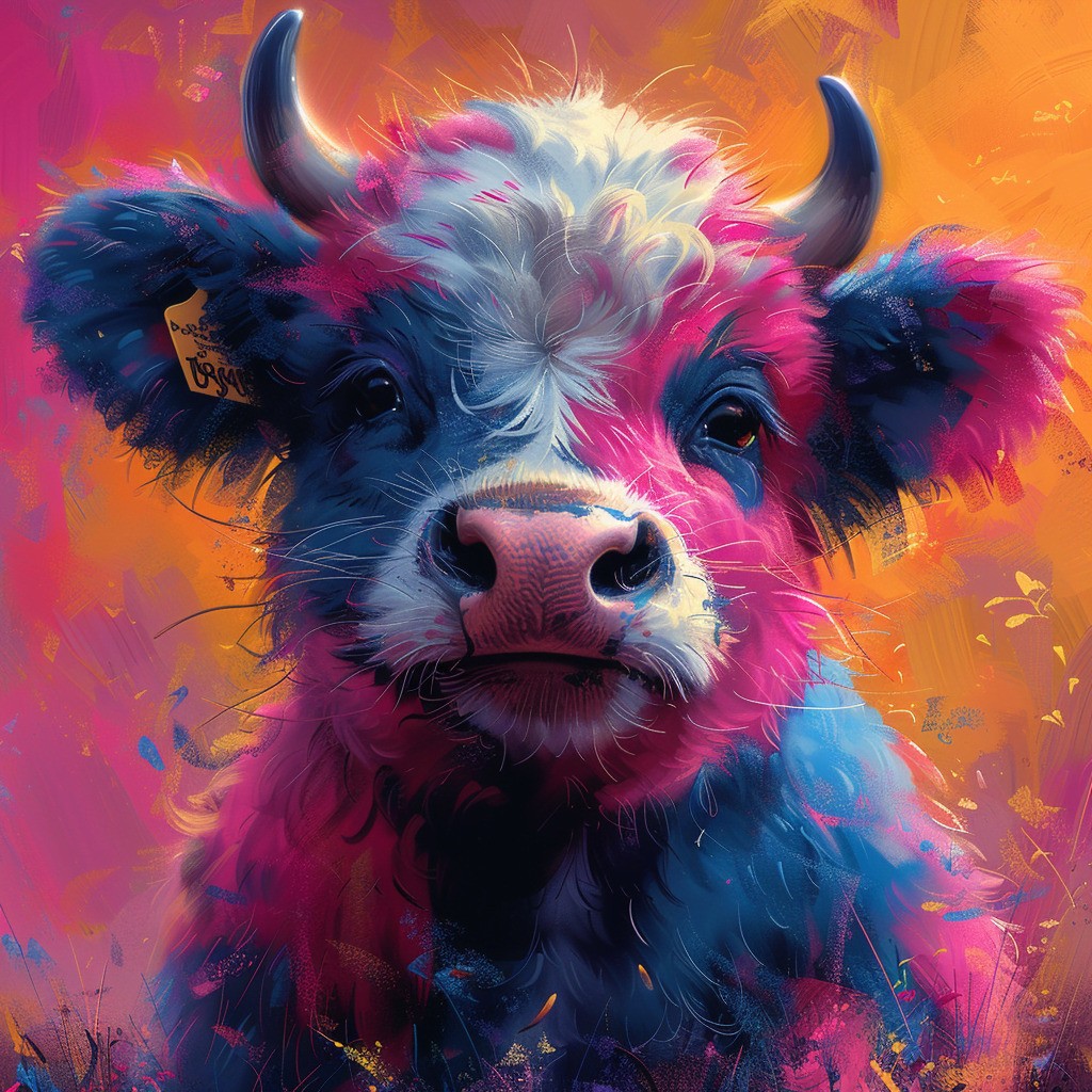 Farverig ko - Premium - Firkantede sten - 50 x 50 cm - med-saml-selv-ramme - Lærred, sten, pen, bakke, gele, poser til stenene