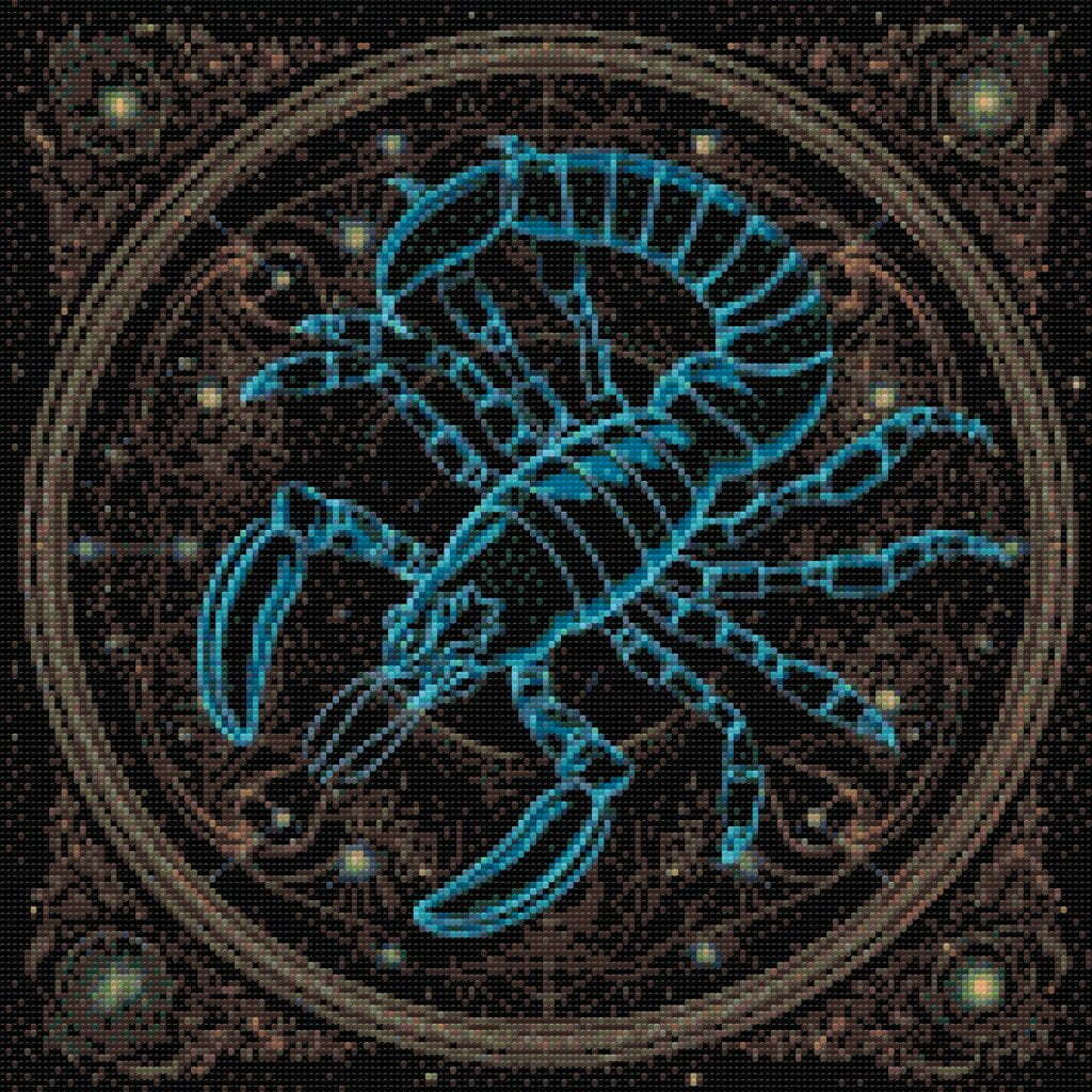 Stjernetegn skorpionen (C) - Premium - Runde sten - 80 x 80 cm - med-saml-selv-ramme - Lærred, sten, pen, bakke, gele, poser til stenene