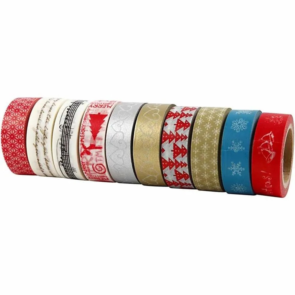 Washi-tape i julemønstre (10 ruller)