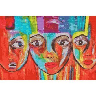 Farverige ansigter - Premium - Firkantede sten - 120 x 80 cm - Lærred, sten, pen, bakke, gele, poser til stenene - med-saml-selv-ramme