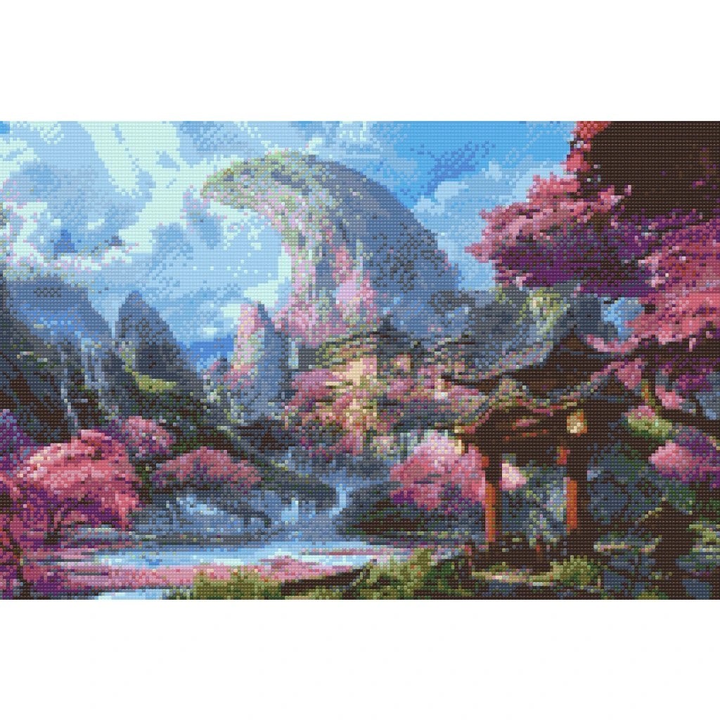 Japansk have - Premium - Firkantede sten - 80 x 60 cm - Lærred, sten, pen, bakke, gele, poser til stenene - Opspændt på ramme