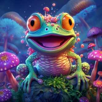 Farverig frø - Premium - Firkantede sten - 80 x 80 cm - med-saml-selv-ramme - Lærred, sten, pen, bakke, gele, poser til stenene