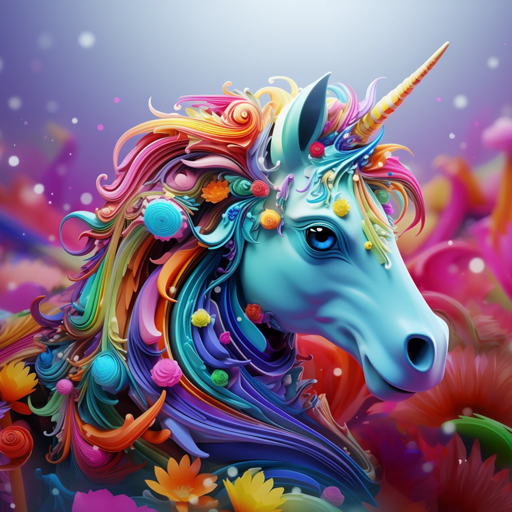 Farverig enhjørning - Premium - Firkantede sten - 80 x 80 cm - med-saml-selv-ramme - Lærred, sten, pen, bakke, gele, poser til stenene