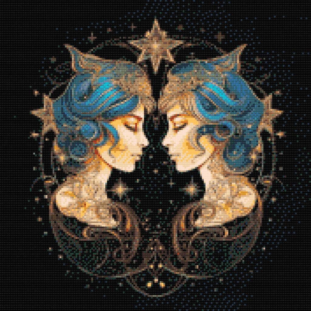 Stjernetegn tvillingen (C) - Premium - Firkantede sten - 50 x 50 cm - Opspændt på ramme - Lærred, sten, pen, bakke, gele, poser til stenene