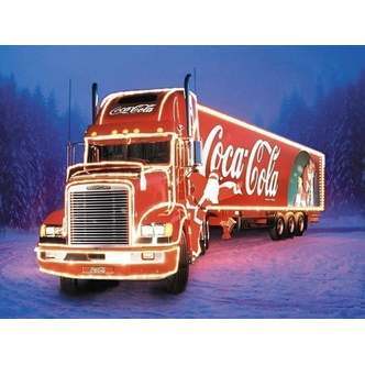 Coca cola lastbil - Firkantede sten - 70 x 50 cm - Lærred, sten, pen, bakke, gele