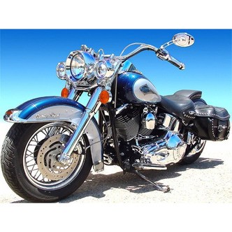 Blå Harley Davidson - Firkantede sten - 80 x 60 cm - Lærred, sten, pen, bakke, gele
