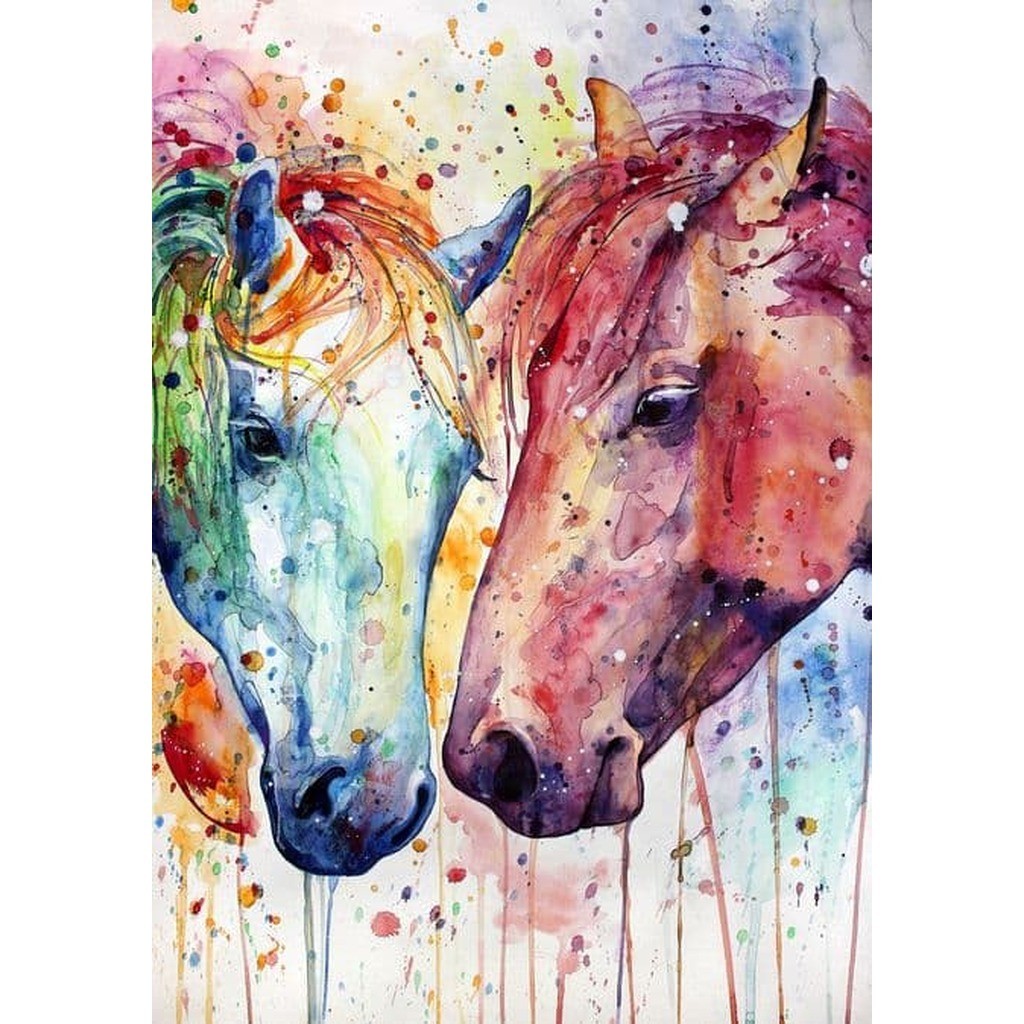 Heste - Firkantede sten - 50 x 70 cm - Lærred, sten, pen, bakke, gele, poser til stenene