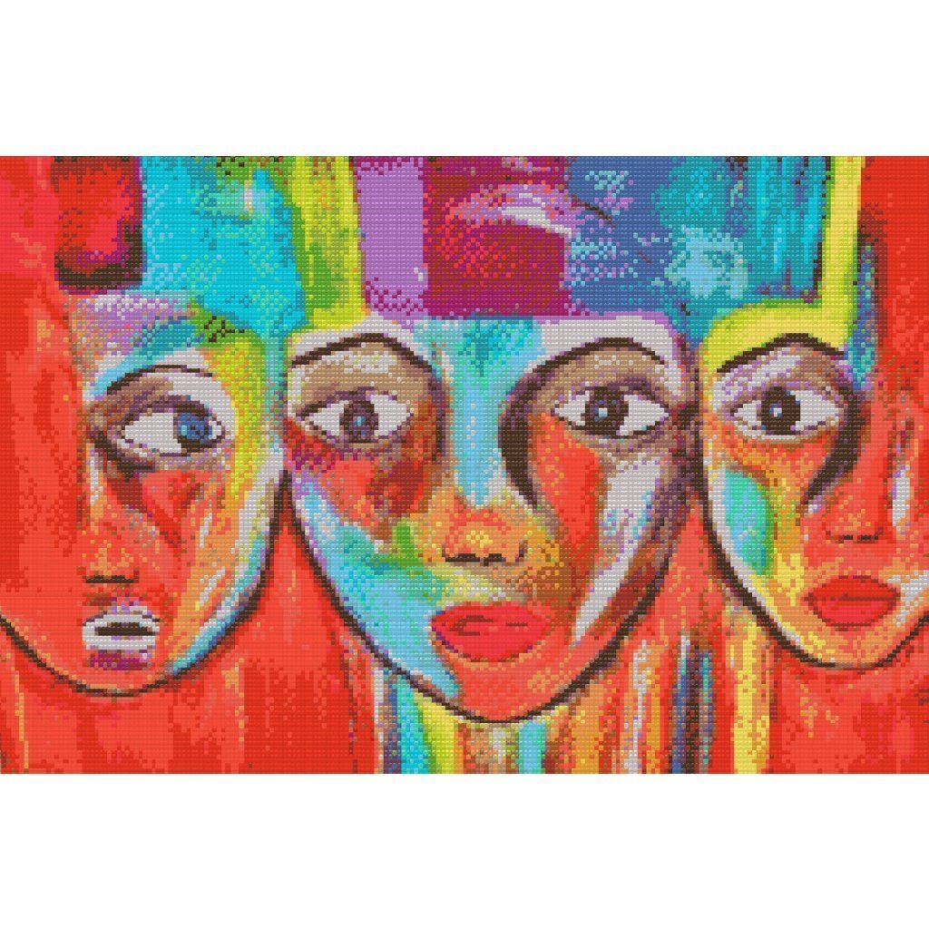 Farverige ansigter - Premium - Runde sten - 60 x 40 cm - Lærred, sten, pen, bakke, gele, poser til stenene - med-saml-selv-ramme