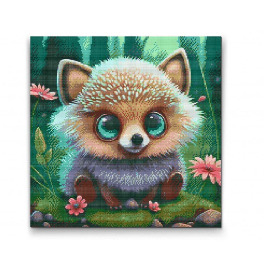 Pindsvin med grønne øje - Premium - Firkantede sten - 80 x 80 cm - med-saml-selv-ramme - Lærred, sten, pen, bakke, gele, poser til stenene