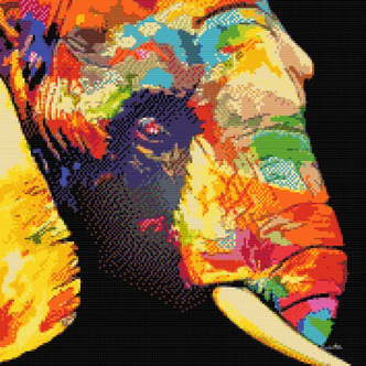 Farvet elefant - Premium - Firkantede sten - 80 x 80 cm - Uden ramme - Lærred, sten, pen, bakke, gele, poser til stenene