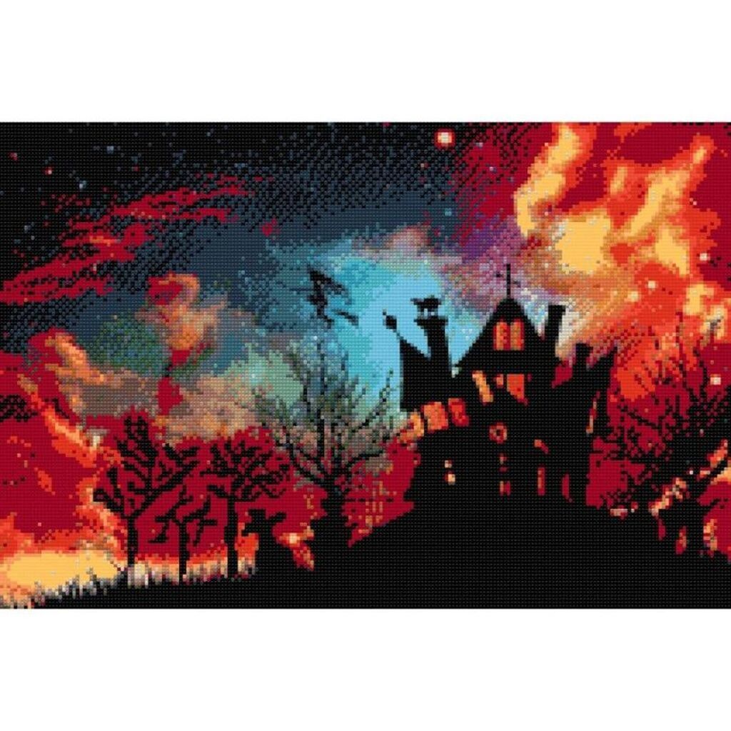 Spøgelseshus - Premium - Runde sten - 60 x 40 cm - Lærred, sten, pen, bakke, gele, poser til stenene - Uden ramme