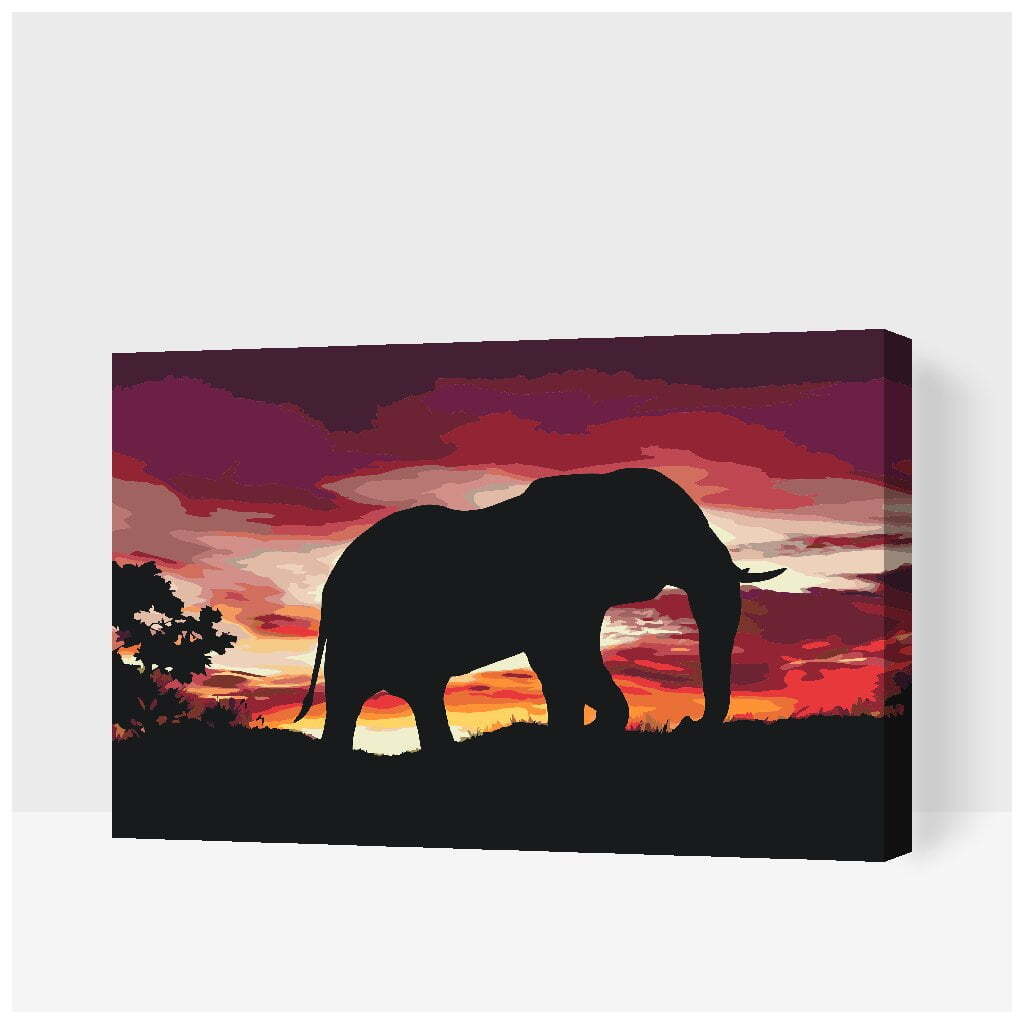 Afrikansk elefant ved solnedgang - Paint by Numbers Premium - 60 x 40 cm - Opspændt på ramme