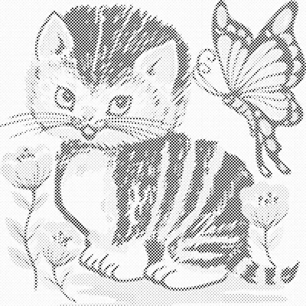 Mal med Prikker - Kat og sommerfugl - Opspændt på ramme - 50 x 50 cm