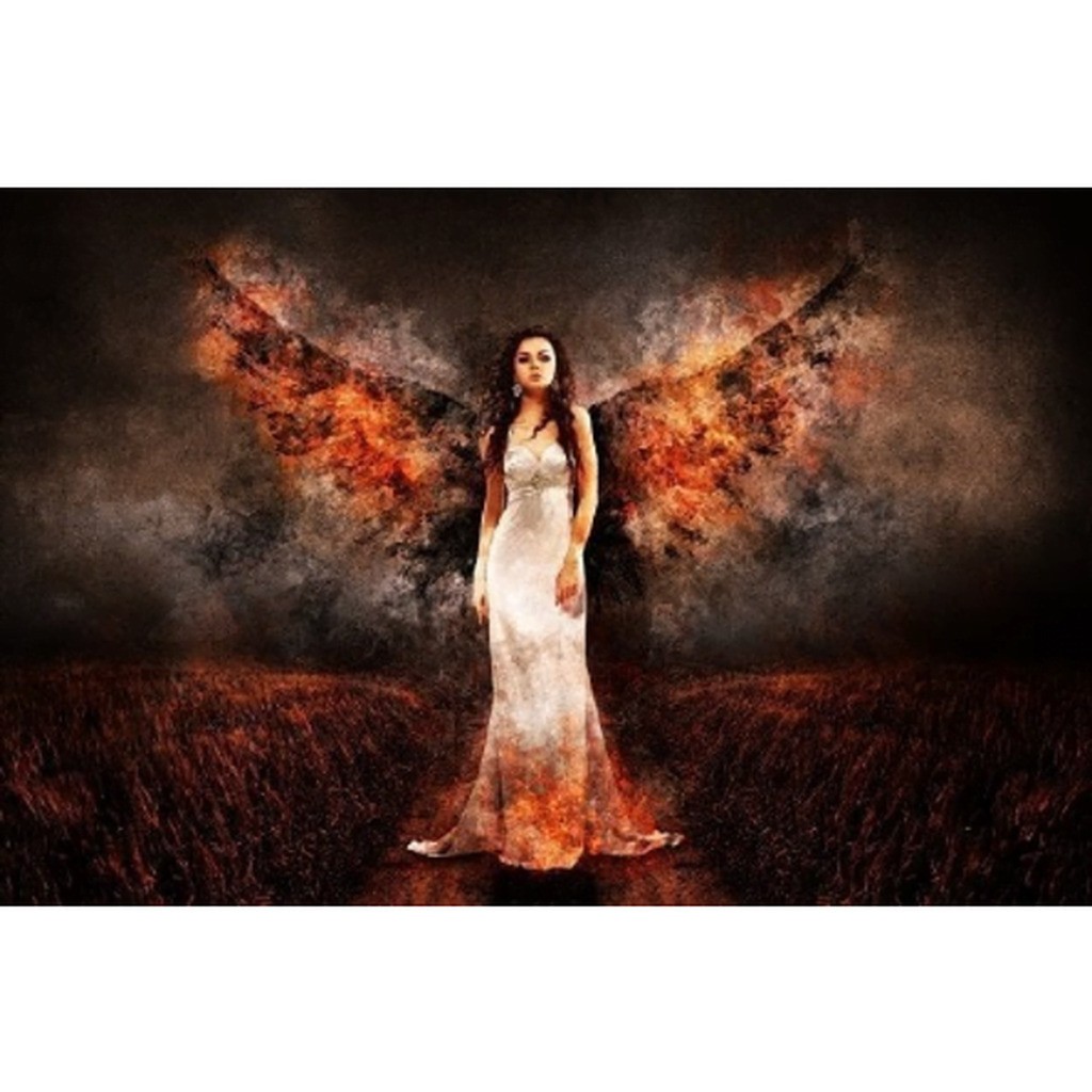 Engle med brændende vinger - Premium - Firkantede sten - 80 x 60 cm - Lærred, sten, pen, bakke, gele, poser til stenene - med-saml-selv-ramme