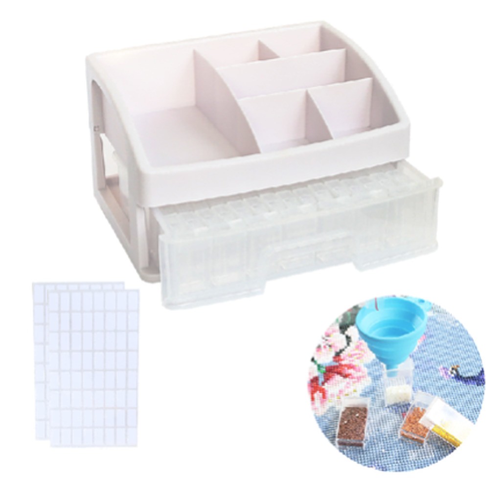 Opbevaringsboks med en skuffe og 84 firkantede bøtter