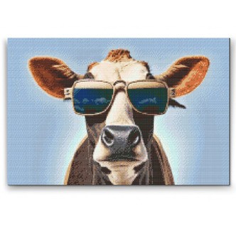 Cool ko - Premium - Firkantede sten - 60 x 40 cm - Lærred, sten, pen, bakke, gele, poser til stenene - med-saml-selv-ramme