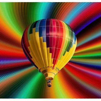 Farverig luftballon Luftballon E - Firkantede sten - 50 x 50 cm - Lærred, sten, pen, bakke, gele