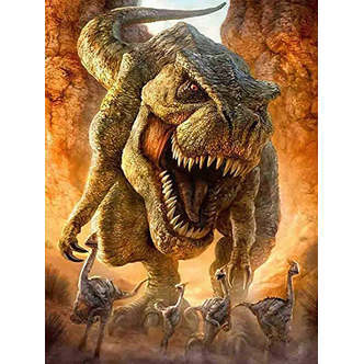 Dinosaurus - T-Rex - Firkantede sten - 50 x 70 cm - Lærred, sten, pen, bakke, gele, poser til stenene