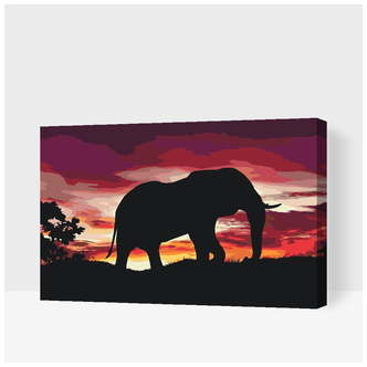 Afrikansk elefant ved solnedgang - Paint by Numbers Premium - 80 x 60 cm - med-saml-selv-ramme