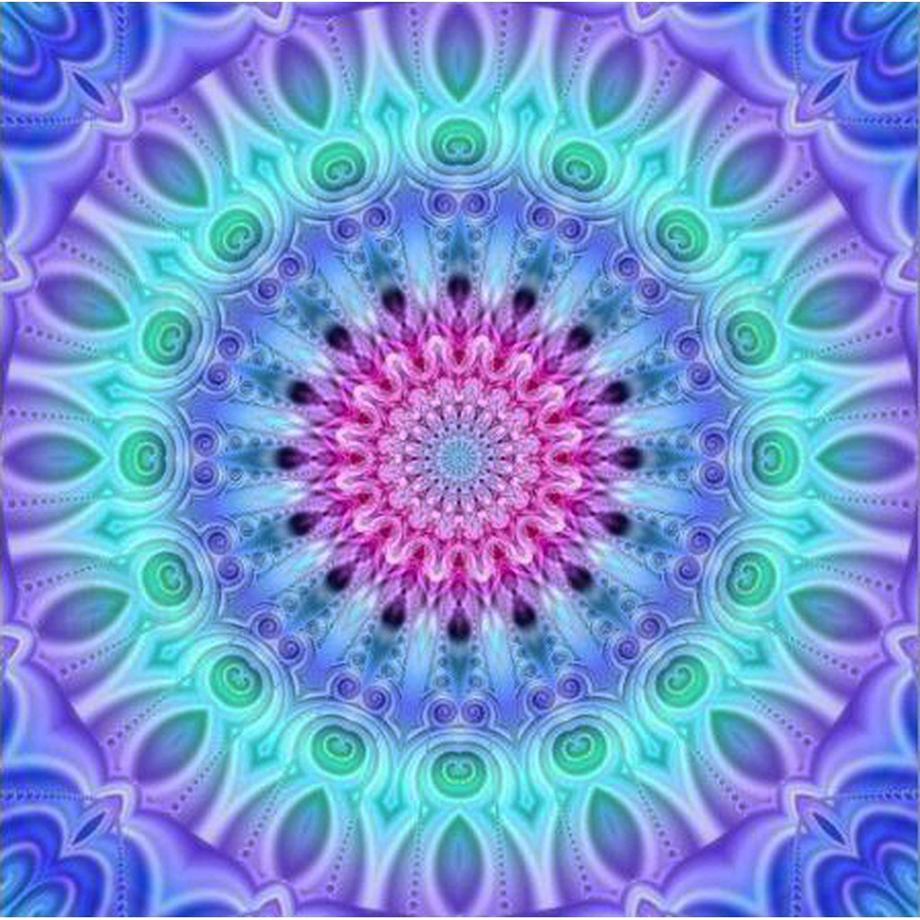 Mandala 14 - Firkantede sten - 40 x 40 cm - Lærred, sten, pen, bakke, gele