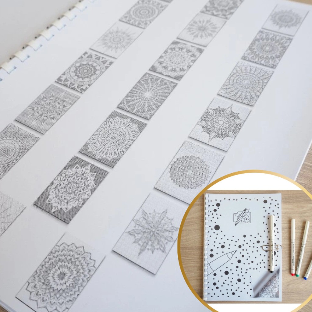 Mandala - bog med 20 motiver i mal med prikker - Sort (1 stk.)