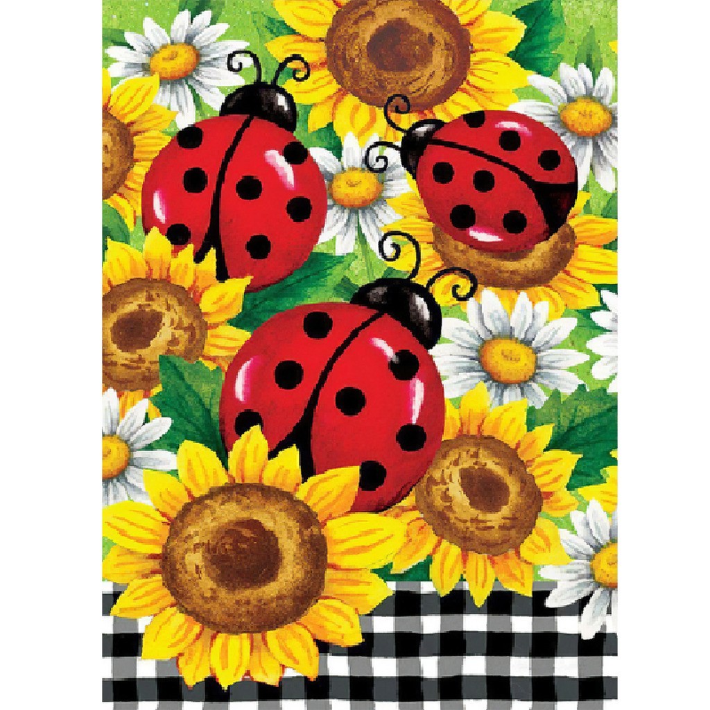 Mariehøner og solsikker - Runde sten - 40 x 55 cm - Lærred, sten, pen, bakke, gele, poser til stenene
