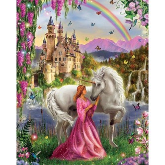 Prinsesse og enhjørning 1 - Firkantede sten - 50 x 70 cm - Lærred, sten, pen, bakke, gele, poser til stenene