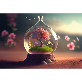 Træ i glaskuppel - Premium - Runde sten - 80 x 60 cm - Lærred, sten, pen, bakke, gele, poser til stenene - Uden ramme