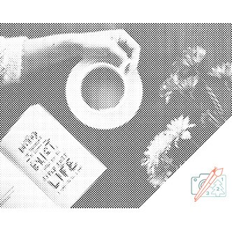 Mal med Prikker - Kaffe og blomster - Opspændt på ramme - 50 x 40 cm