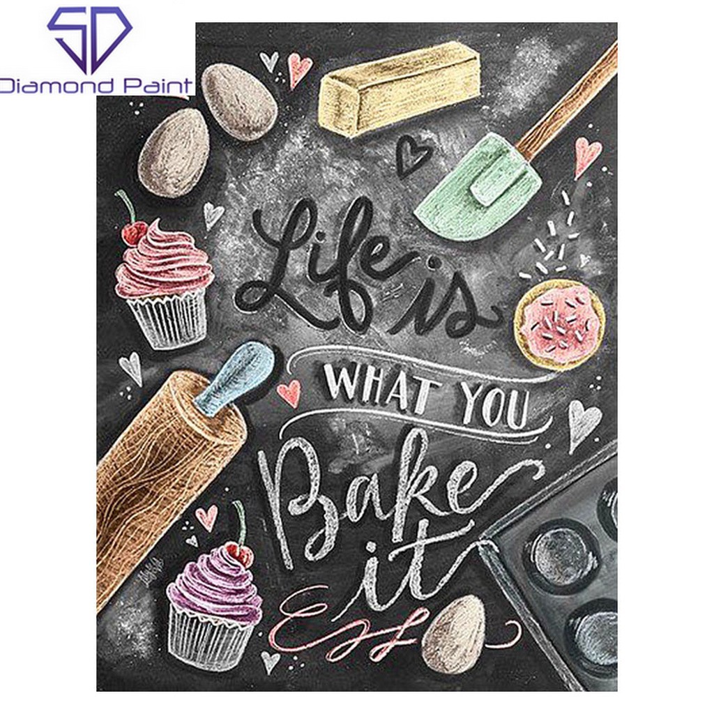Life is what you bake it (bagerbillede) - Firkantede sten - 50 x 60 cm - Lærred, sten, pen, bakke, gele