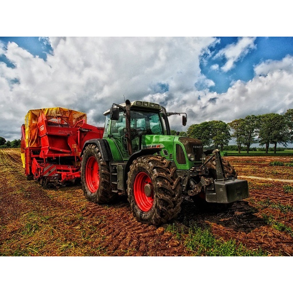 Fendt traktor - Firkantede sten - 60 x 45 cm - Lærred, sten, pen, bakke, gele