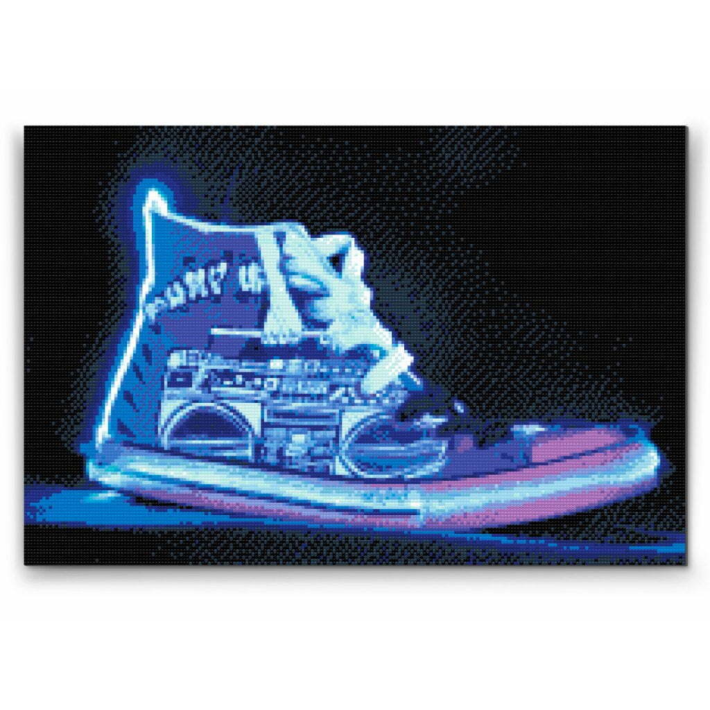 Lysende sneaker - Premium - Runde sten - 120 x 80 cm - Lærred, sten, pen, bakke, gele, poser til stenene - Uden ramme
