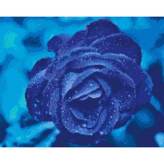 Blå rose - Premium - Firkantede sten - 40 x 30 cm - Lærred, sten, pen, bakke, gele, poser til stenene - Med saml-selv-ramme