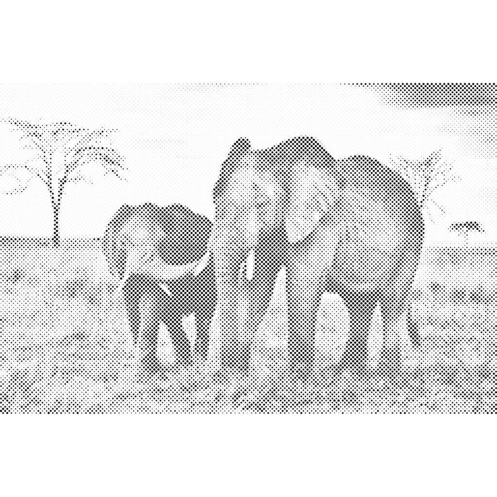 Mal med Prikker - Elefantunge med sin mor - Opspændt på ramme - 80 x 60 cm