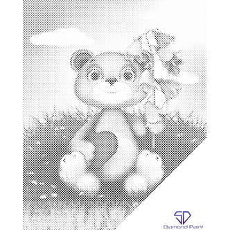 Mal med Prikker - Bamse med blomst - Opspændt på ramme - 60 x 80 cm