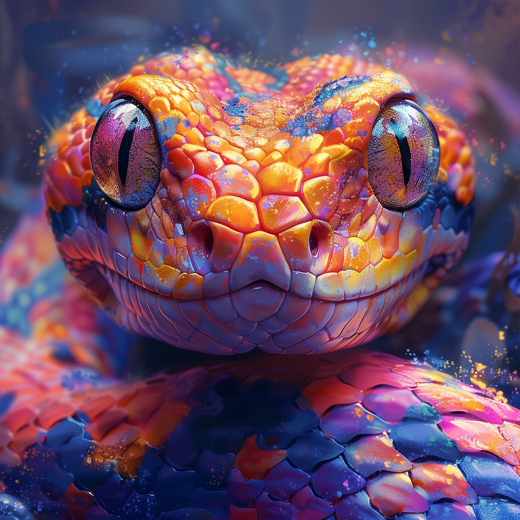 Farverig slange - Premium - Runde sten - 80 x 80 cm - Opspændt på ramme - Lærred, sten, pen, bakke, gele, poser til stenene