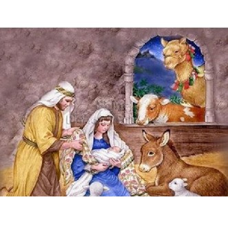 Jesusbarnet 3 - Firkantede sten - 60 x 45 cm - Lærred, sten, pen, bakke, gele, poser til stenene