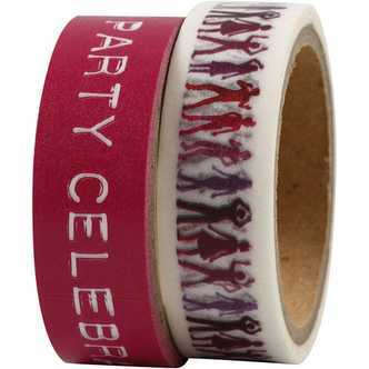 Washi-tape i pink med mennesker og tekst