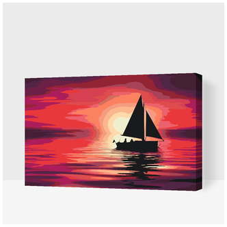 Båd ved solnedgang - Paint by Numbers Premium - 80 x 60 cm - Med saml-selv-ramme