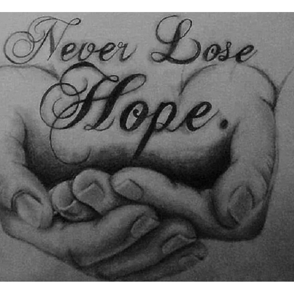 Never lose hope - Firkantede sten - 60 x 55 cm - Lærred, sten, pen, bakke, gele