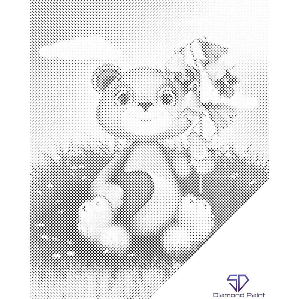 Mal med Prikker - Bamse med blomst - Opspændt på ramme - 30 x 40 cm