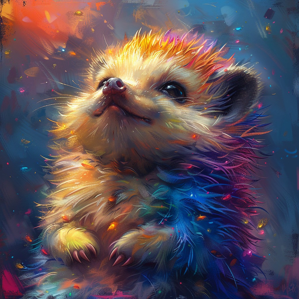 Farverigt pindsvin - Premium - Firkantede sten - 80 x 80 cm - Opspændt på ramme - Lærred, sten, pen, bakke, gele, poser til stenene