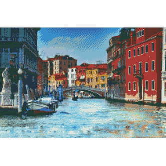 Gondoltur i Venedig 1 - Premium - Firkantede sten - 60 x 40 cm - Lærred, sten, pen, bakke, gele, poser til stenene - med-saml-selv-ramme