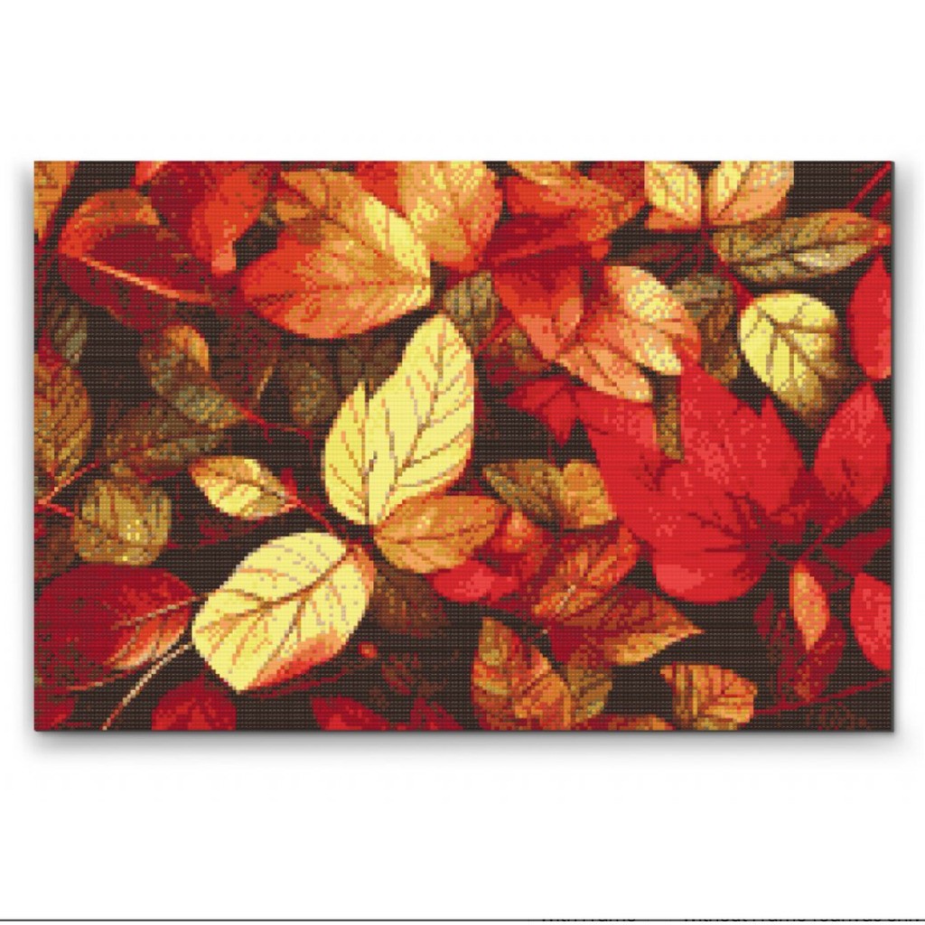 Efterår i farver - Premium - Runde sten - 80 x 60 cm - Lærred, sten, pen, bakke, gele, poser til stenene - med-saml-selv-ramme