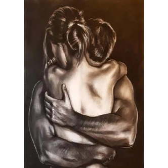 Mand krammer dame - Firkantede sten - 50 x 70 cm - Lærred, sten, pen, bakke, gele, poser til stenene