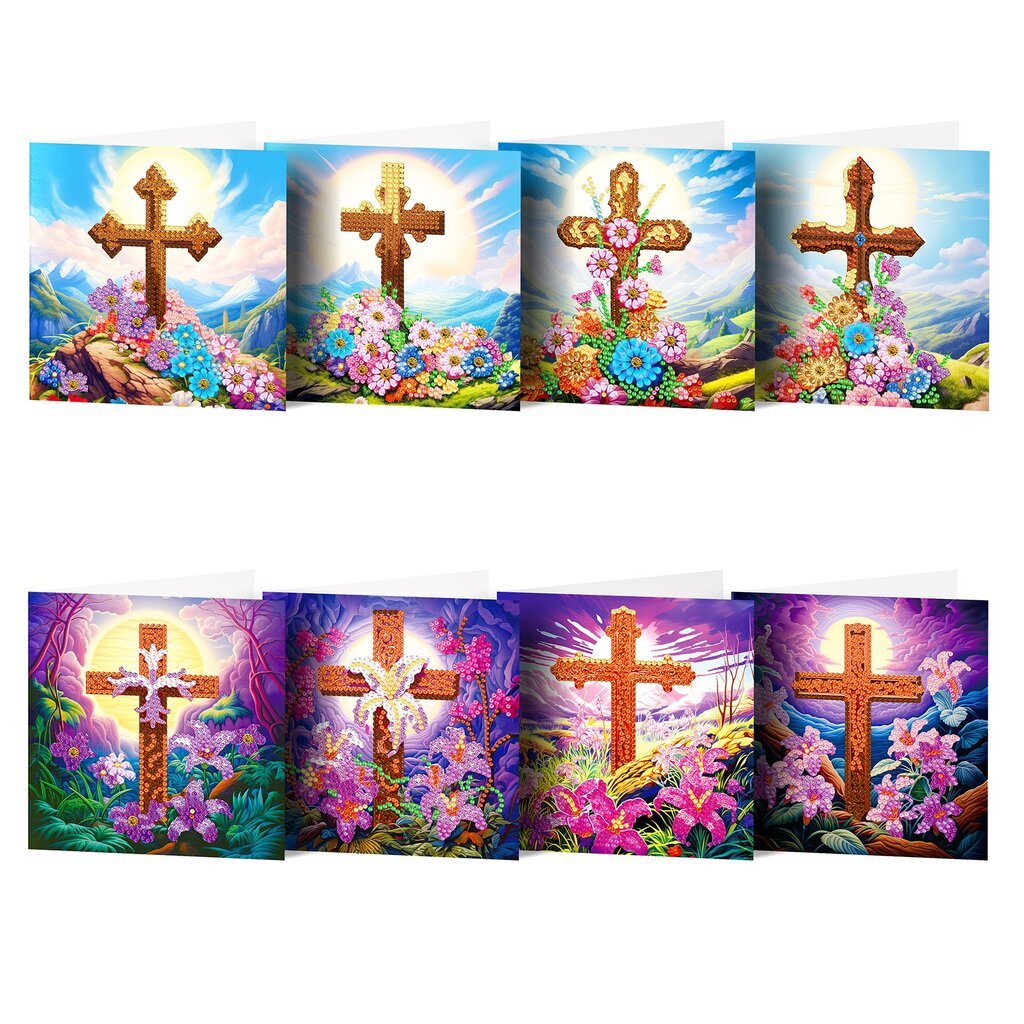 Påskekort med forskellige kors og blomster (8 stk.)