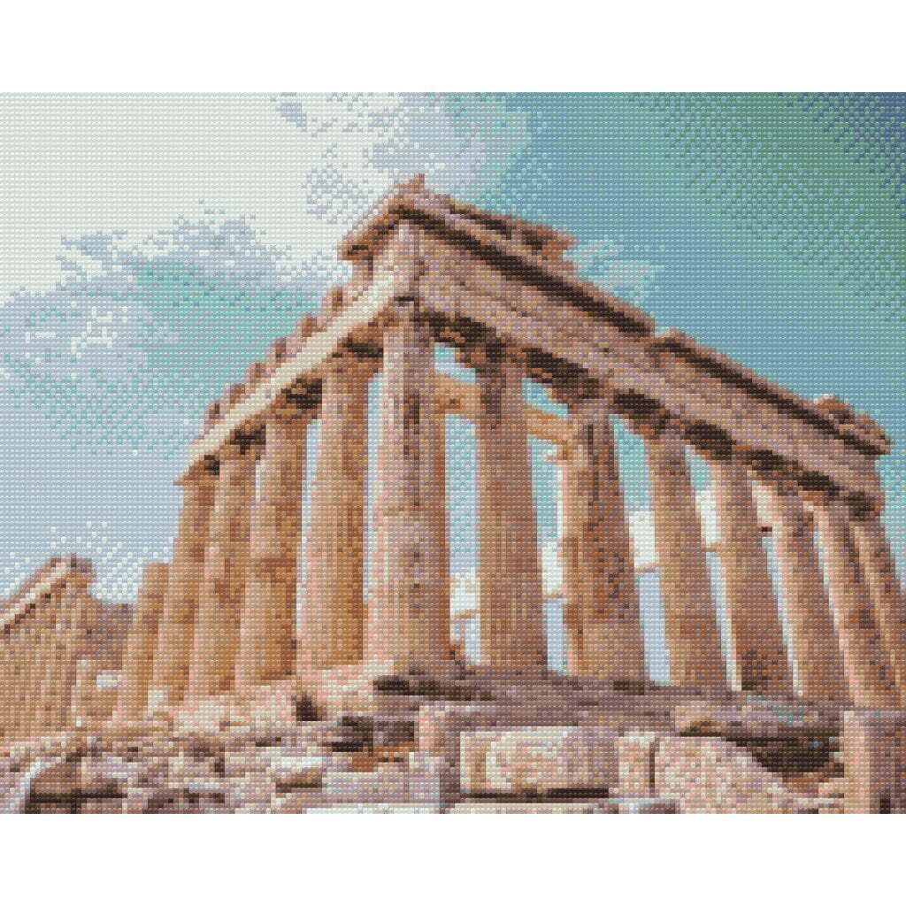 Akropolis i Athen - Premium - Runde sten - 80 x 60 cm - Lærred, sten, pen, bakke, gele, poser til stenene - Med saml-selv-ramme